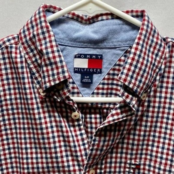Tommy Hilfiger Shirt Men's Small Red White Blue Plaid Long Sleeve Button Up EUC - Picture 4 of 13